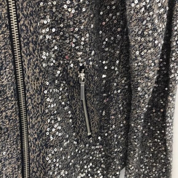 Chico's silver sequin asymmetrical zip jacket ladies size 8 - Picture 4 of 7
